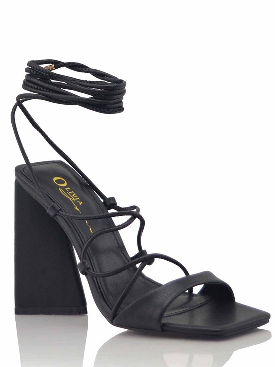 Olivia Ferguson Shoes - Black Lace-Up Strappy Block Heels - 9
